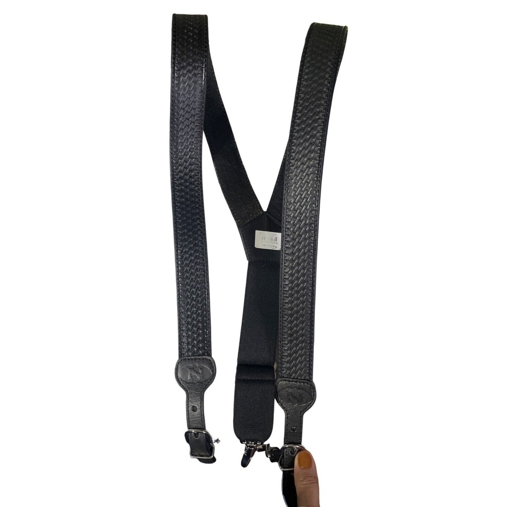 Nocona Belt Co Mens Black Leather Basketweave Suspenders Galluses Large N8512401
